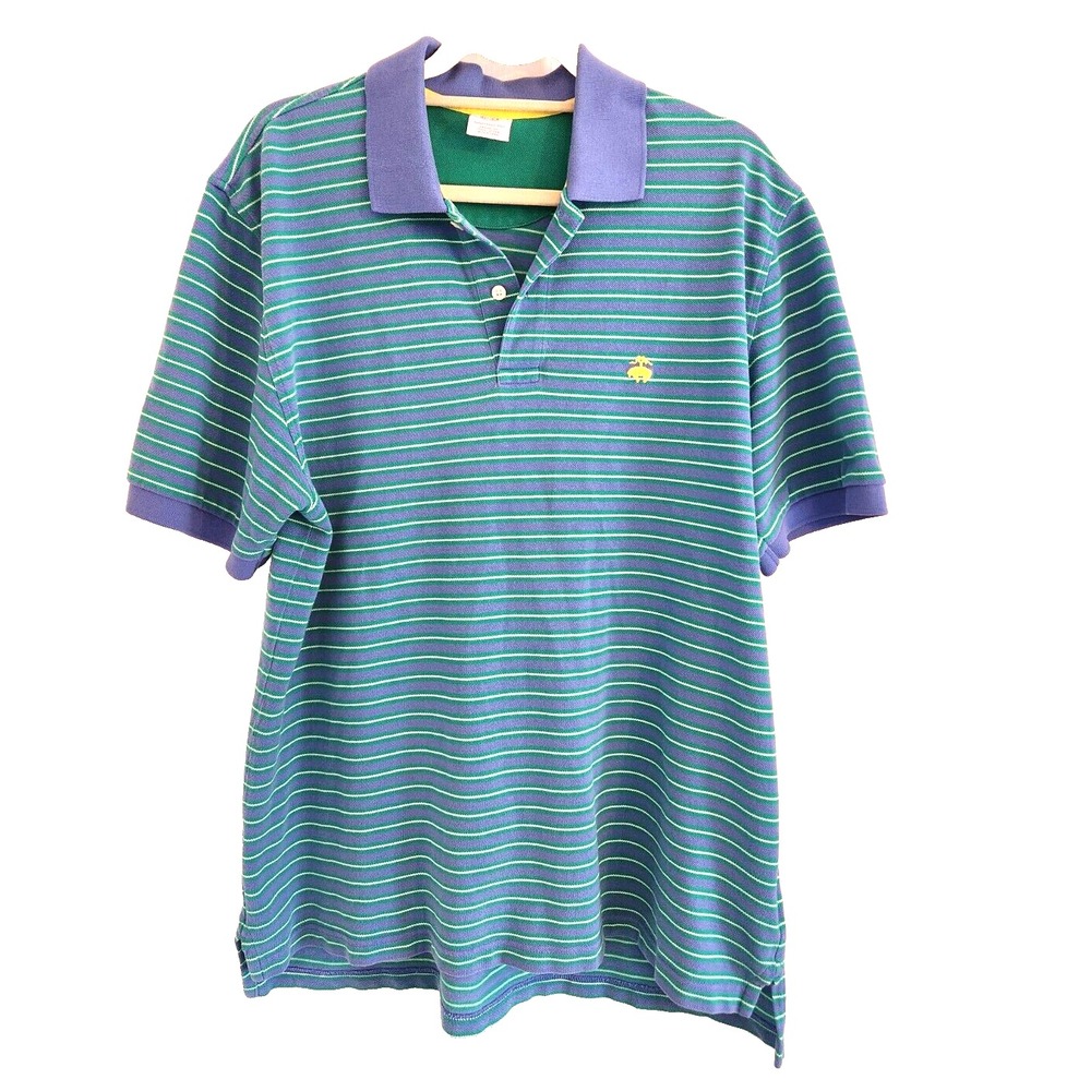 Brooks Brothers Performance Polo Shirt Mens Sz Large White Green Violet Stripe